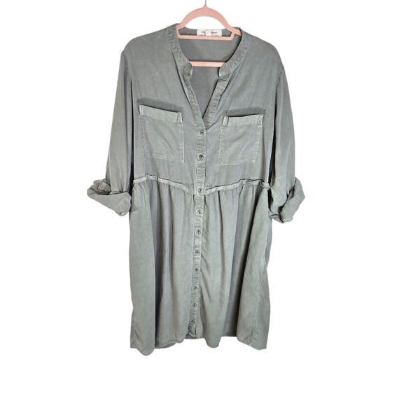 Cloth & Stone Anthropologie Lila Light Green Moss Chambray Dress - Picture 2 of 10